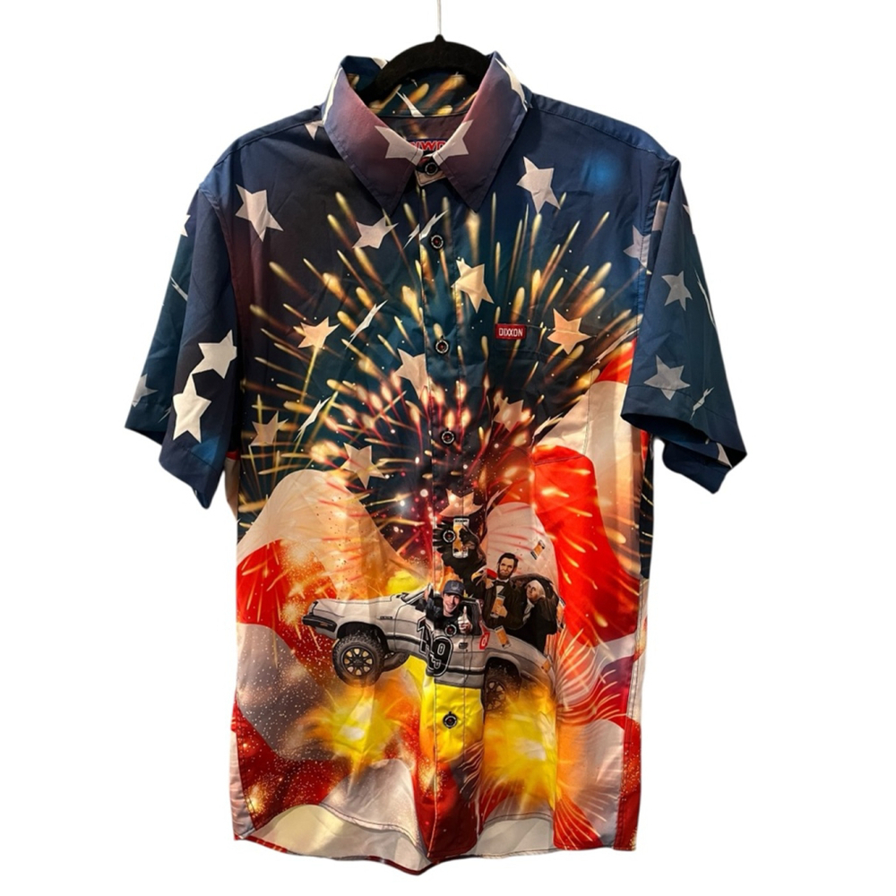 Dixxon Travis Pastrana Size Medium Short Sleeve Button Up Motocross Patriotic
